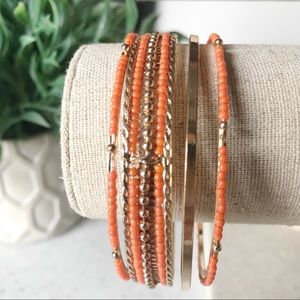 🌿Bracelet Set Gold tone with Orange Beads